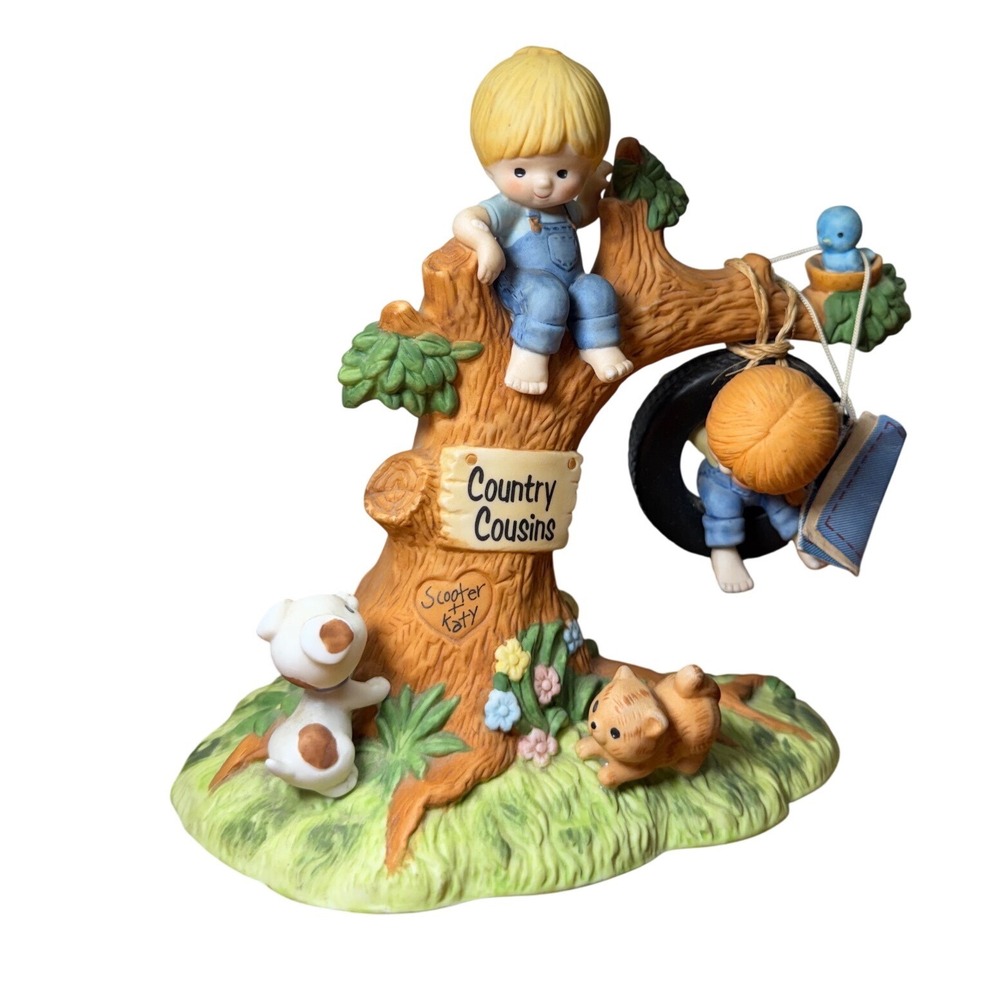 Vintage‎ 1981 Enesco Country Cousins Scooter and Katy Tire Swing Figurine